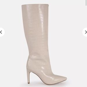 Cream Croc Calf Stiletto Boots